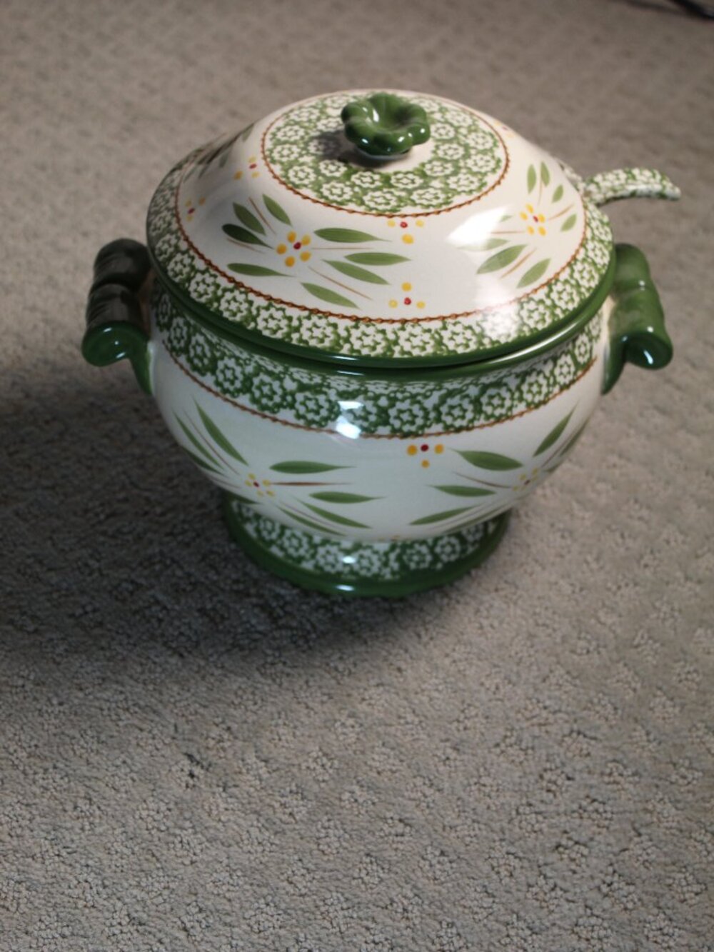 Temp-tations by Tara Old World Green Soup Tureen With Lid And Ladle EUC
